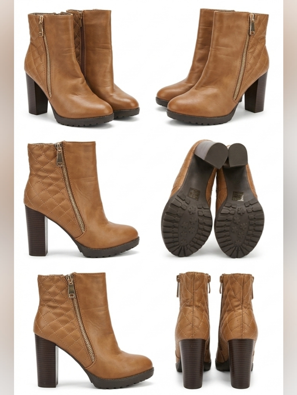 Dream Pairs Women’s Tan Quilted Ankle Boots - Size 8 - Block Heel Booties